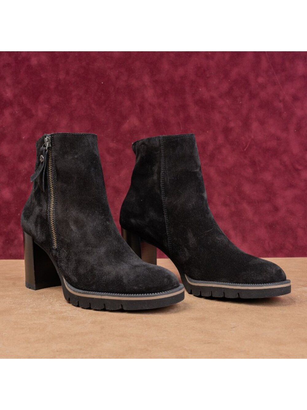 Paul Green Women Modern Western Boho Black Suede Heel Zip Boots sz 9 US AUS 6.5